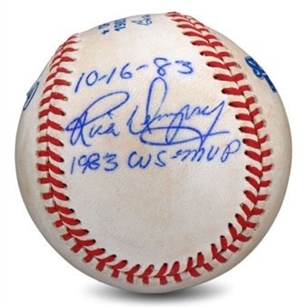 Rick Dempsey Signed & Inscribed 1983 Game Used World Series Baseball (Mears)
